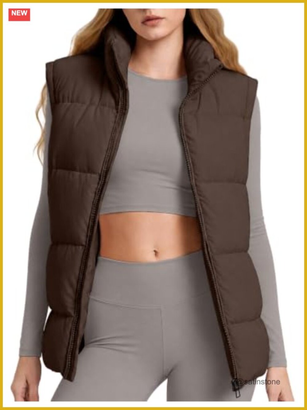 Quilted Puffer Vest Sleeveless Zip-Up Relaxed Fit Warm Winter Outerwear